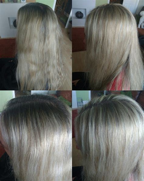 T- section highlights / x2 bleach with 6% / x1 Wella koleston special blonde 12/1 with 12% ...