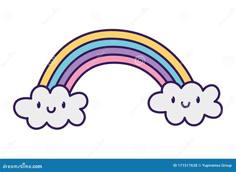 Cute Rainbow Clouds Kawaii Fantasy Cartoon Character Stock Vector ...