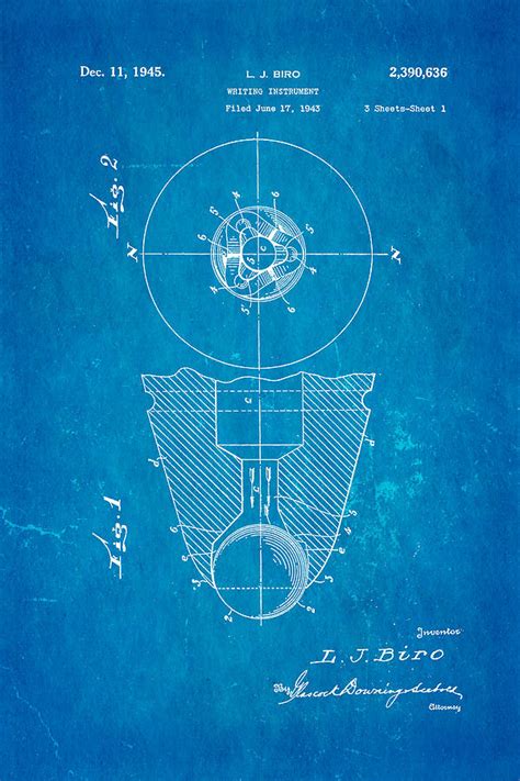 Laszlo Biro Ballpoint Pen Patent Art 1945 Blueprint Photograph by Ian Monk