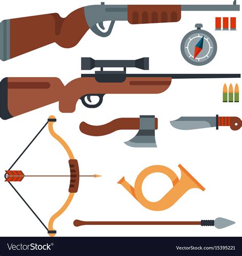 Hunting weapons and symbols design elements flat Vector Image