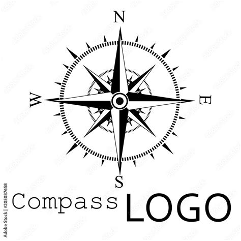 Black and white compass logo. Vector icon. Rose of Wind. Stock Vector | Adobe Stock