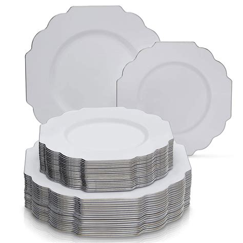 Elegant Disposable Plastic Dinnerware Set | 120 Dinner Plates and 120 Salad Plates | Durable ...