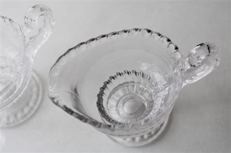 Cambridge gadroon pattern cream and sugar, vintage crystal clear pressed glass