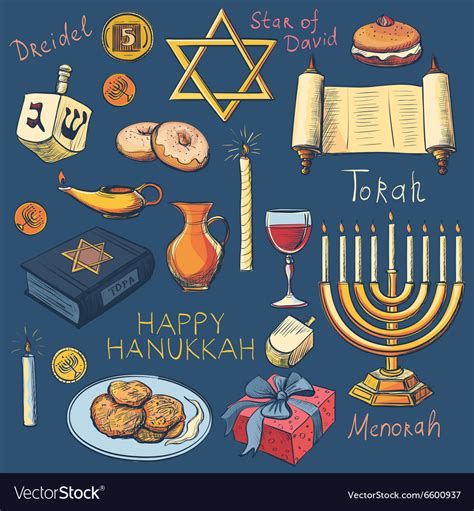 Hanukkah traditional jewish holiday symbols set Vector Image