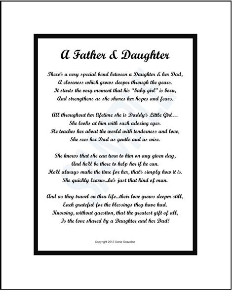 A Father & Daughter DIGITAL DOWNLOAD Father Daughter Poem | Etsy