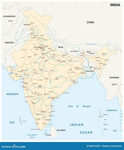 India Road Map with the Main Cities Stock Vector - Illustration of cartography, outline: 98016282