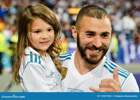 KYIV, UKRAINE - MAY 26, 2018: Karim Benzema with a Daughter Celebrate ...