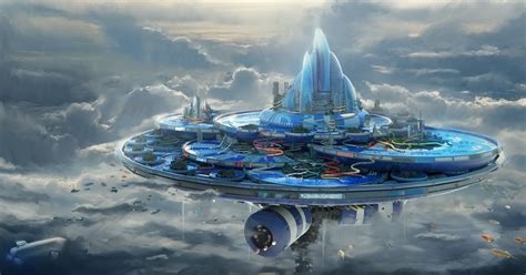 Sci Fi City Floating Island Cloud Aircraft Futuristic Wallpaper Sci Fi Wallpaper, Graphic ...