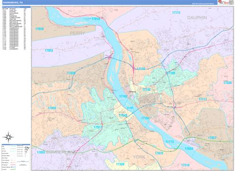 Harrisburg Pennsylvania Zip Code Maps - Color Cast