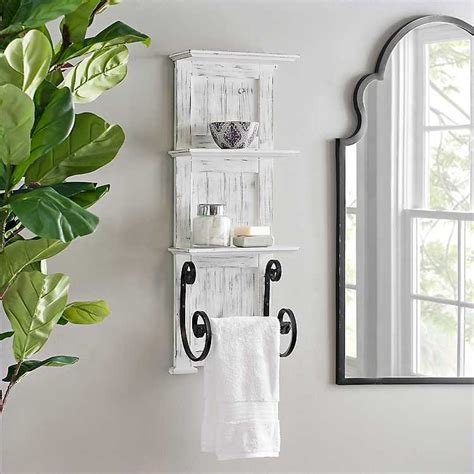 White Beadboard Shelves with Towel Bar Rack | White beadboard, Discount ...