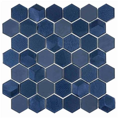 Glass Mosaic Tile Hexagon Ink Blue | Mineral Tiles