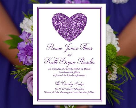 Heart Wedding Invitation Template Download - Purple Invitation Card ...