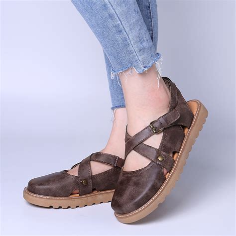 Women Wide Fit Comgy Cross Bluckle Strap Closed Toe Sandals – Alexnld.com