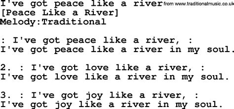 Old American Song - Lyrics for: I've Got Peace Like A River, with PDF