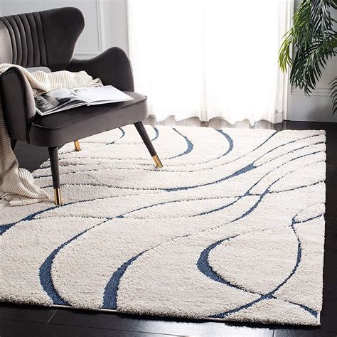 Safavieh Florida Shag Collection SG471-1165 Cream and Blue Area Rug (8 ...