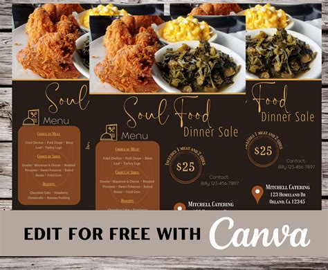 Soul Food Dinner Flyer. Canva Template for Business - Etsy Australia