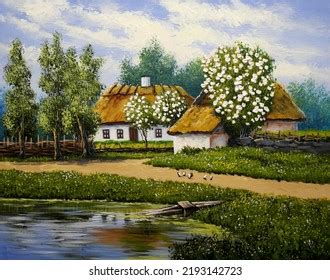 Fine Art Artwork Rural Paintings Landscape Stock Illustration ...