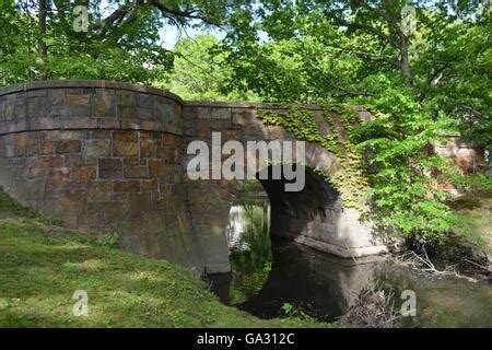 A bridge atop the Muddy River in Riverway Park in between Boston and Brookline Massachusetts ...