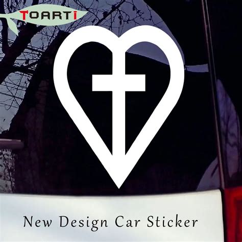 Heart With Cross Car Stickers Religious Christian Removable Vinyl Adhesive Window Sticker ...