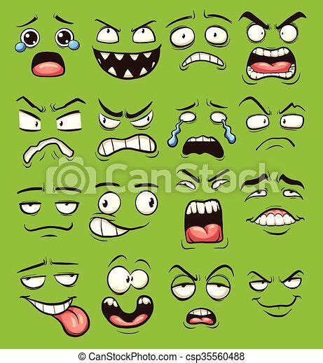 Funny cartoon faces with different expressions clip art vector ...