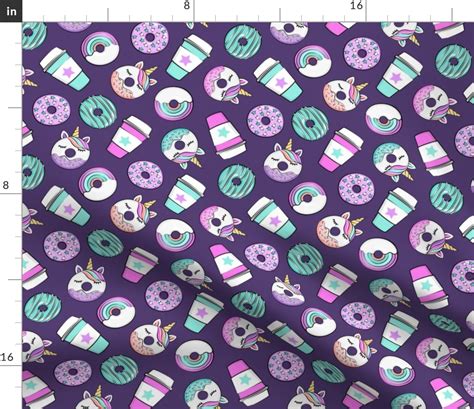 Coffee and Unicorn Donuts - Rainbow and Fabric | Spoonflower