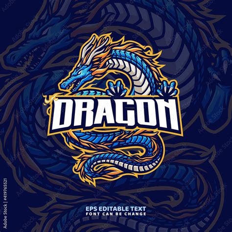 Blue Dragon Mascot logo Template Stock Vector | Adobe Stock