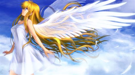 Beautiful anime girl angel wings white feathers Wallpaper | 1920x1080 Full HD resolution ...