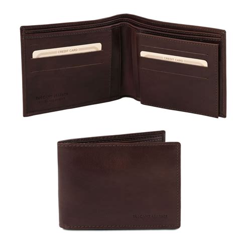 Tuscany Leather - Exclusive Leather 3 Fold Wallet Dark Brown | Brown leather wallet, Mens brown ...