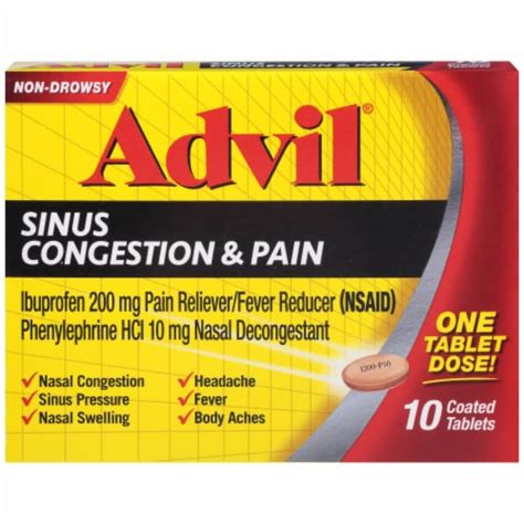 Advil Sinus Congestion & Pain Relief Non Drowsy Ibuprofen, 10 count - Kroger