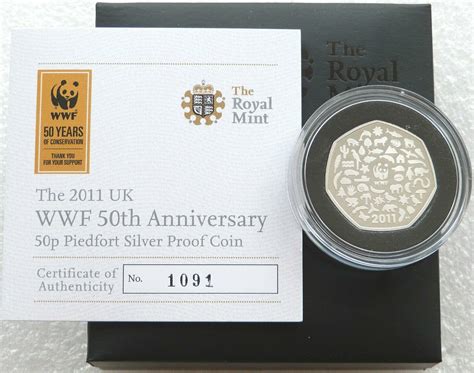 2011 World Wildlife Fund WWF Piedfort 50p Silver Proof Coin Box Coa