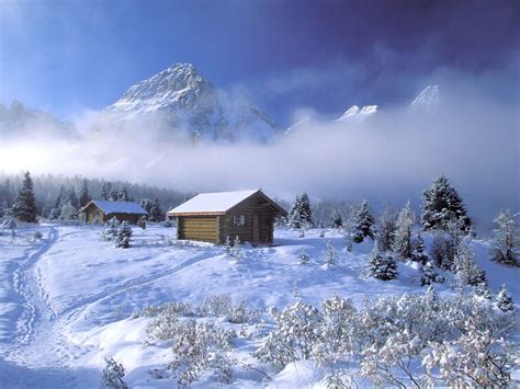 Winter wallpapers cabin in the mountains | Urban Art Wallpaper