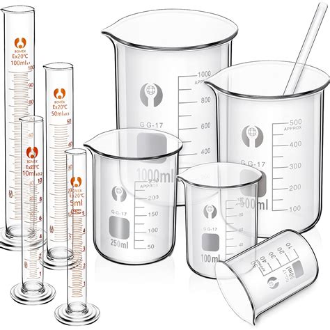 Buy Feekoon 10 Pieces Glass Measuring Beaker and Graduated Measuring Cylinder with Stirring Rod ...