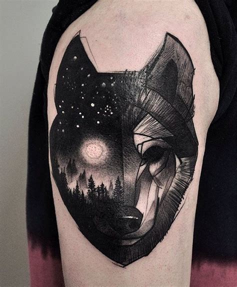 Wolf Face & Night Sky | Best tattoo ideas & designs | Wolf tattoo design, Geometric tattoo ...