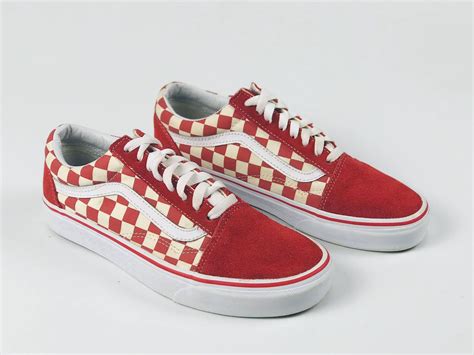 VANS OLD SKOOL CHECKERBOARD WHITE RED size 7us/39eur/25.0cm #vans # ...