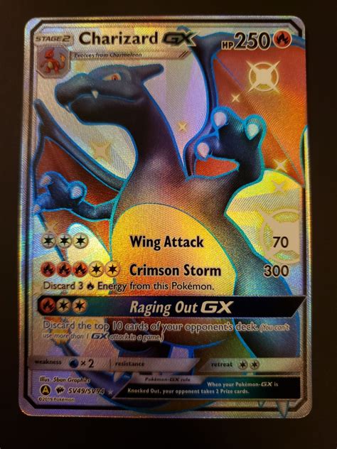 Pokemon Sun and Moon Hidden Fates Shiny Charizard GX SV49/SV94 freshly pulled and sleeved right ...