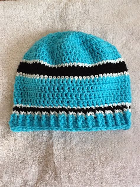 Carolina Panther influence crocheted hat. | Crochet beanie pattern, Crochet patterns, Crochet ...