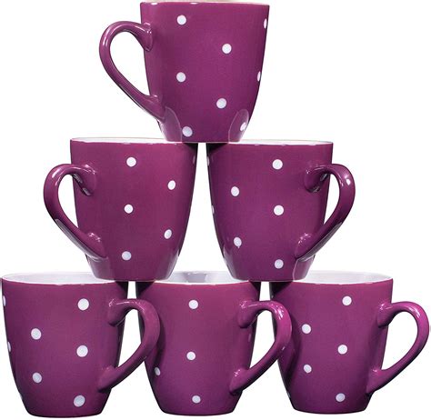 Polka Dot Coffee Mug Set Set of 6 Large-sized 16 Ounce Ceramic Coffee Mugs Restaurant Coffee ...