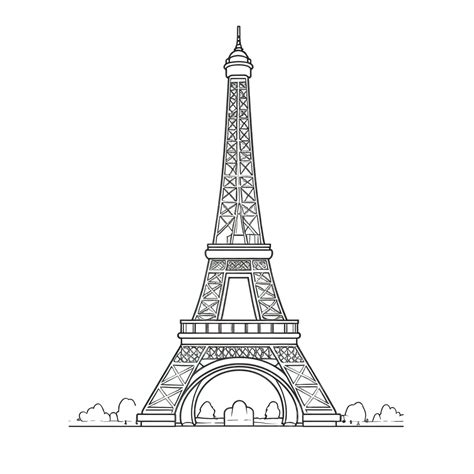 Outline Simplicity Drawing Of Eiffel Tower Landmark Front Elevation View, Paris, France, Eiffel ...