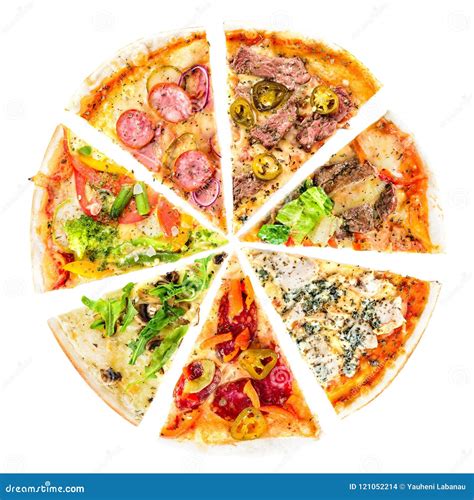 Set of Different Slices of Pizza Isolated on White. Delicious Fr Stock ...