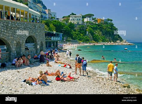 A bit of a stony beach on the Isle of Capri off Sorrento,in the Bay of Naples, Italy Stock Photo ...