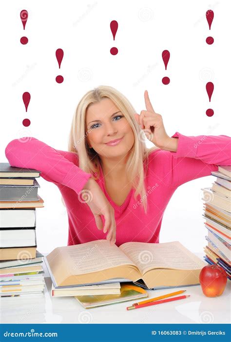 Young Pretty Smart Woman with Lots of Books Stock Image - Image of idea, computer: 16063083