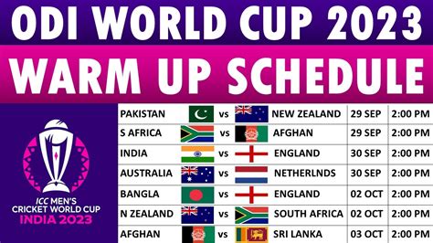 ICC ODI World Cup 2023 Warm Up Schedule: Full fixtures list, Match ...