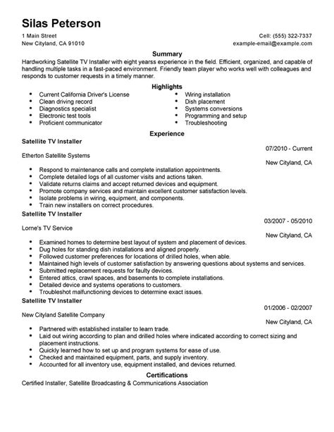 Satellite TV Installer Resume Examples | Installation & Repair Resume ...