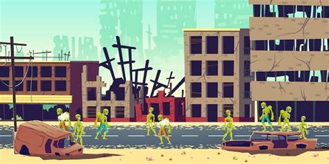 Free Vector | Zombie apocalypse in city cartoon illustration