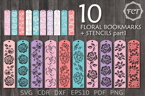 10 Floral Bookmarks SVG Templates Cricut Graphic by Fine Cutting Templates · Creative Fabrica