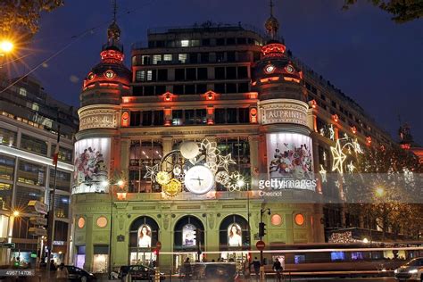 A general View of the illuminated facade of the Printemps Haussmann department… Paris Photos ...