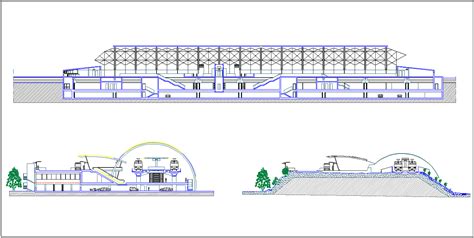 Train station section view with different axis dwg file - Cadbull