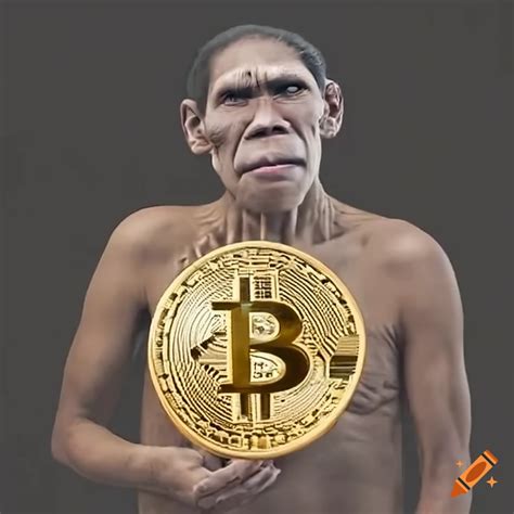 Prehistoric human with a bitcoin