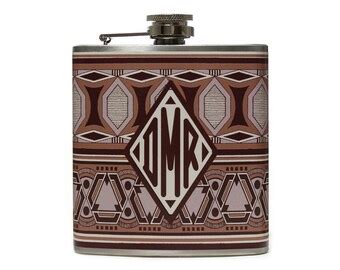 Monogrammed Flasks // Personalized Flasks for Men and Women // Aztec Design A24