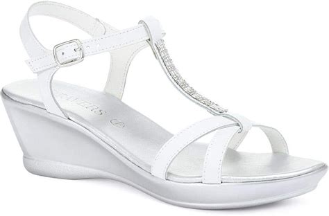 Amazon.com | Pavers Wide Fit Wedge Heel Leather Sandals 317 340 - White Size 5 (38) | Platforms ...